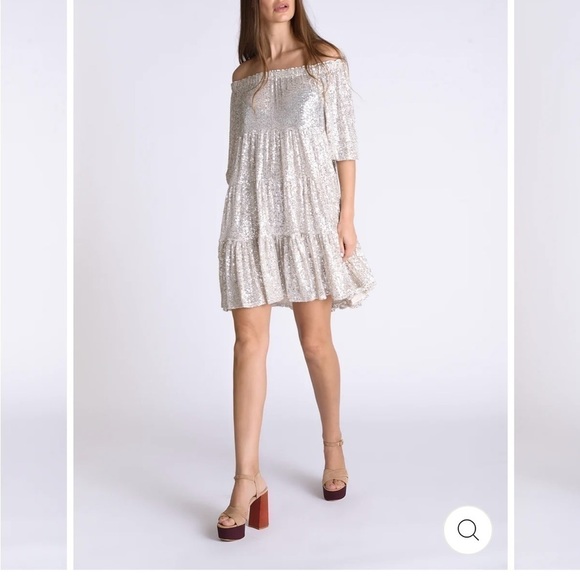 $295 Muche et Muchette Viky Shift Dress Silver Sequin Pockets ONE SIZE Tunic - Picture 10 of 12